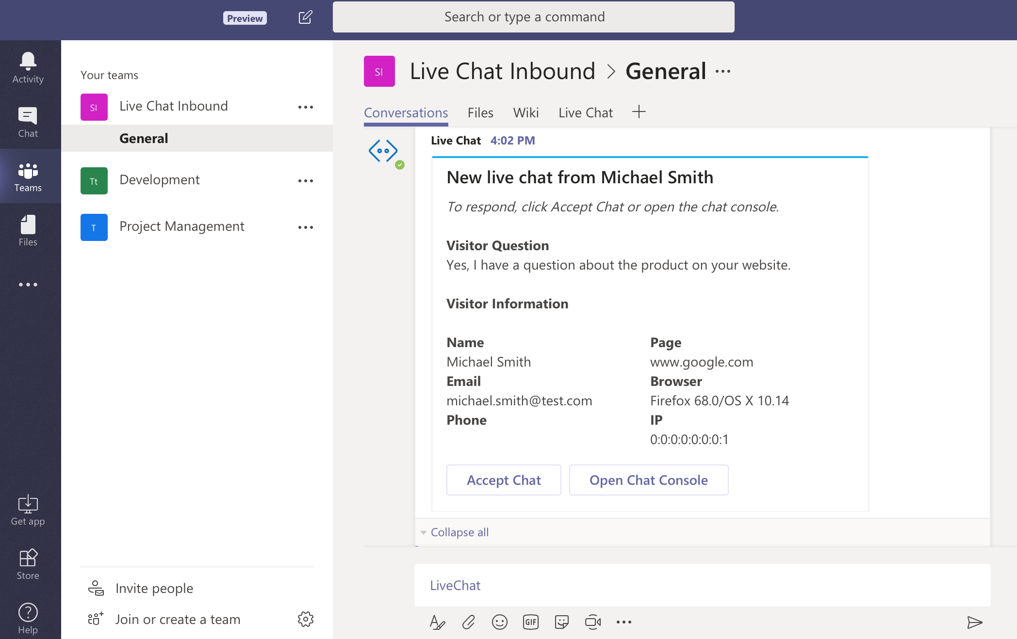 Microsoft Teams Chat Widget